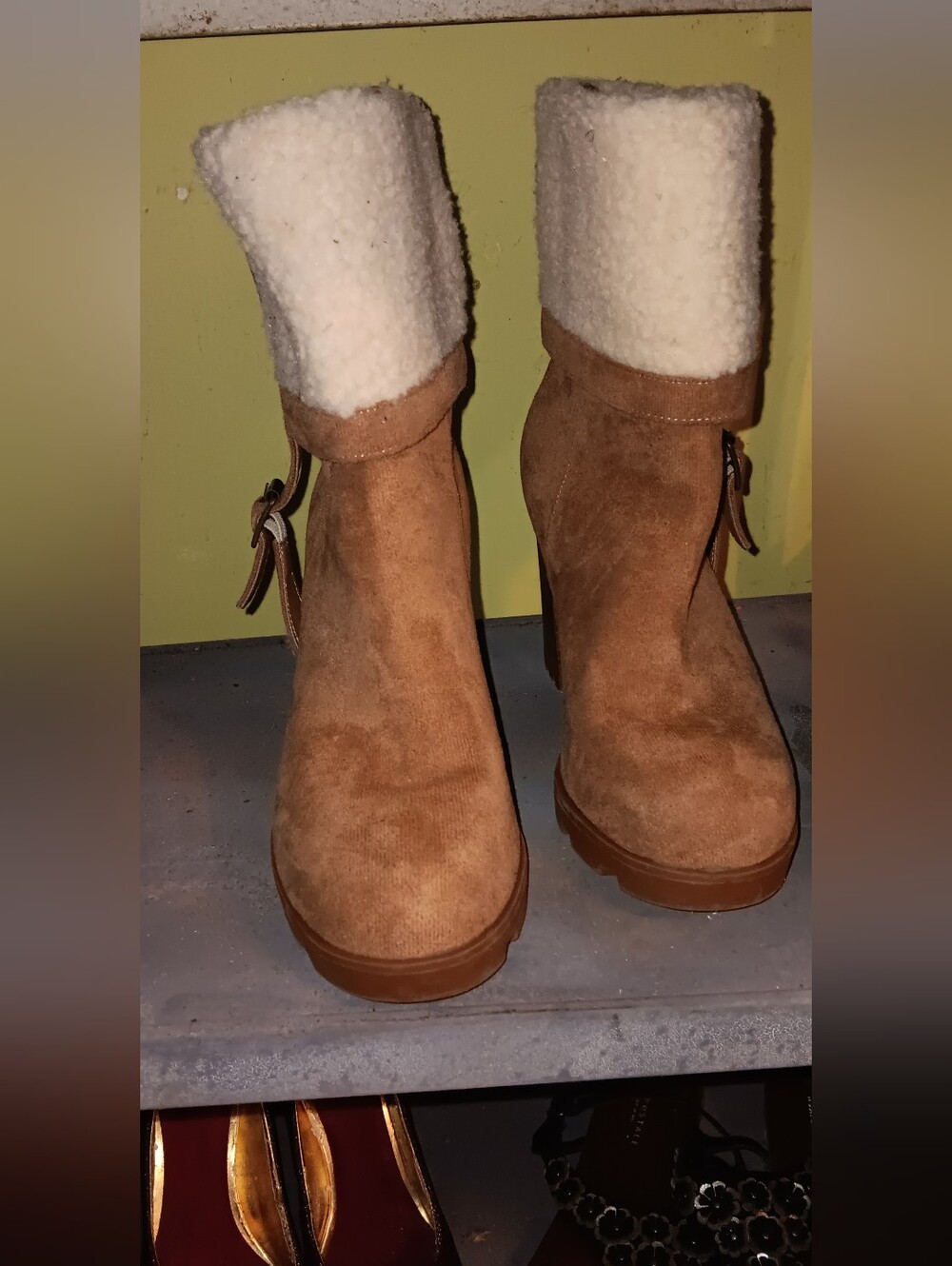 Rouge Tan Suede Chunky Block Heel Boots